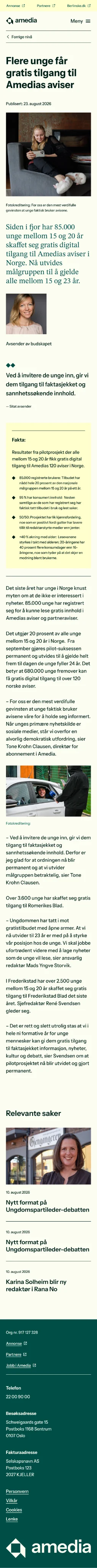 Amedia front page on mobile