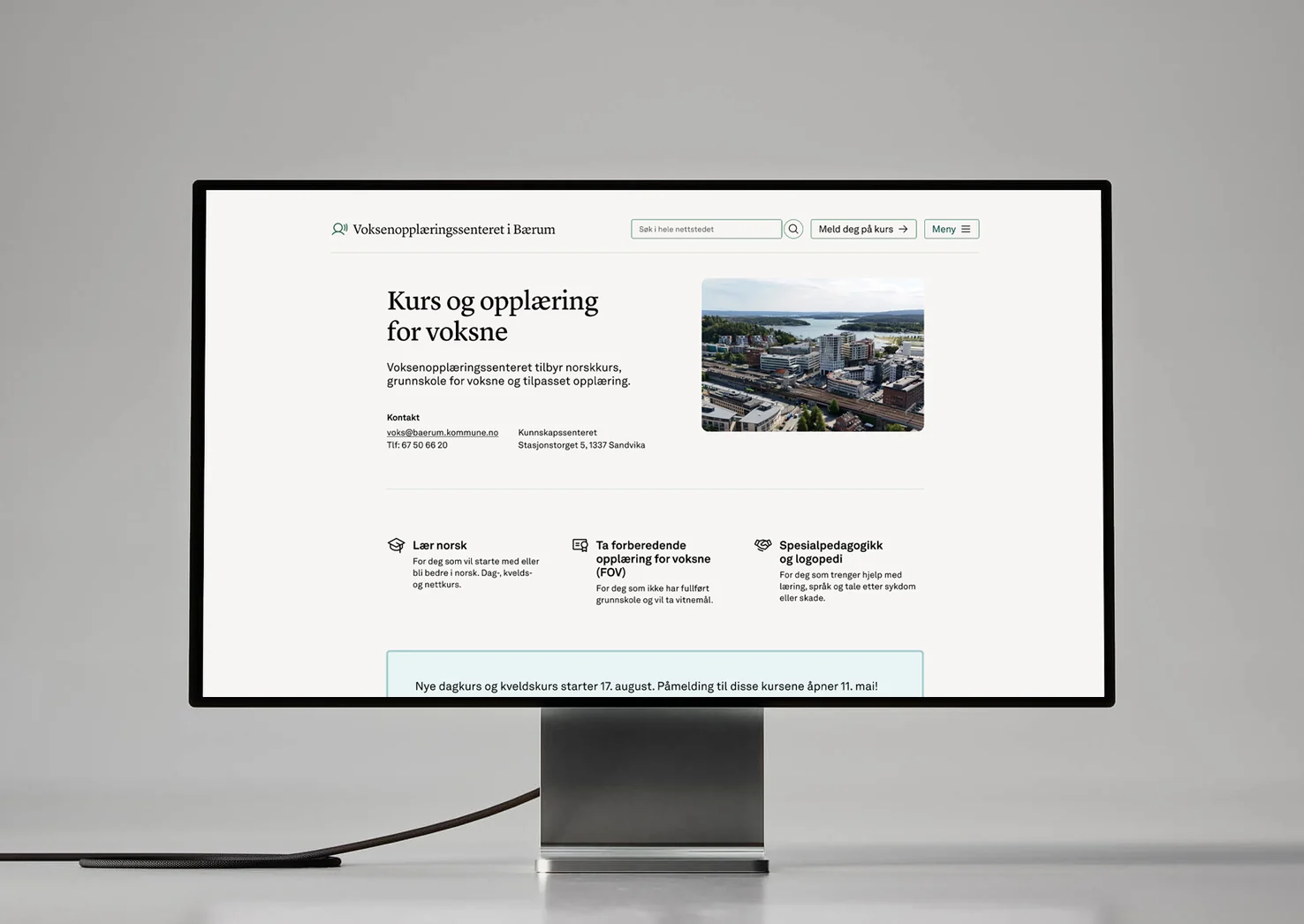 Bærum Kommune school page on a desktop monitor