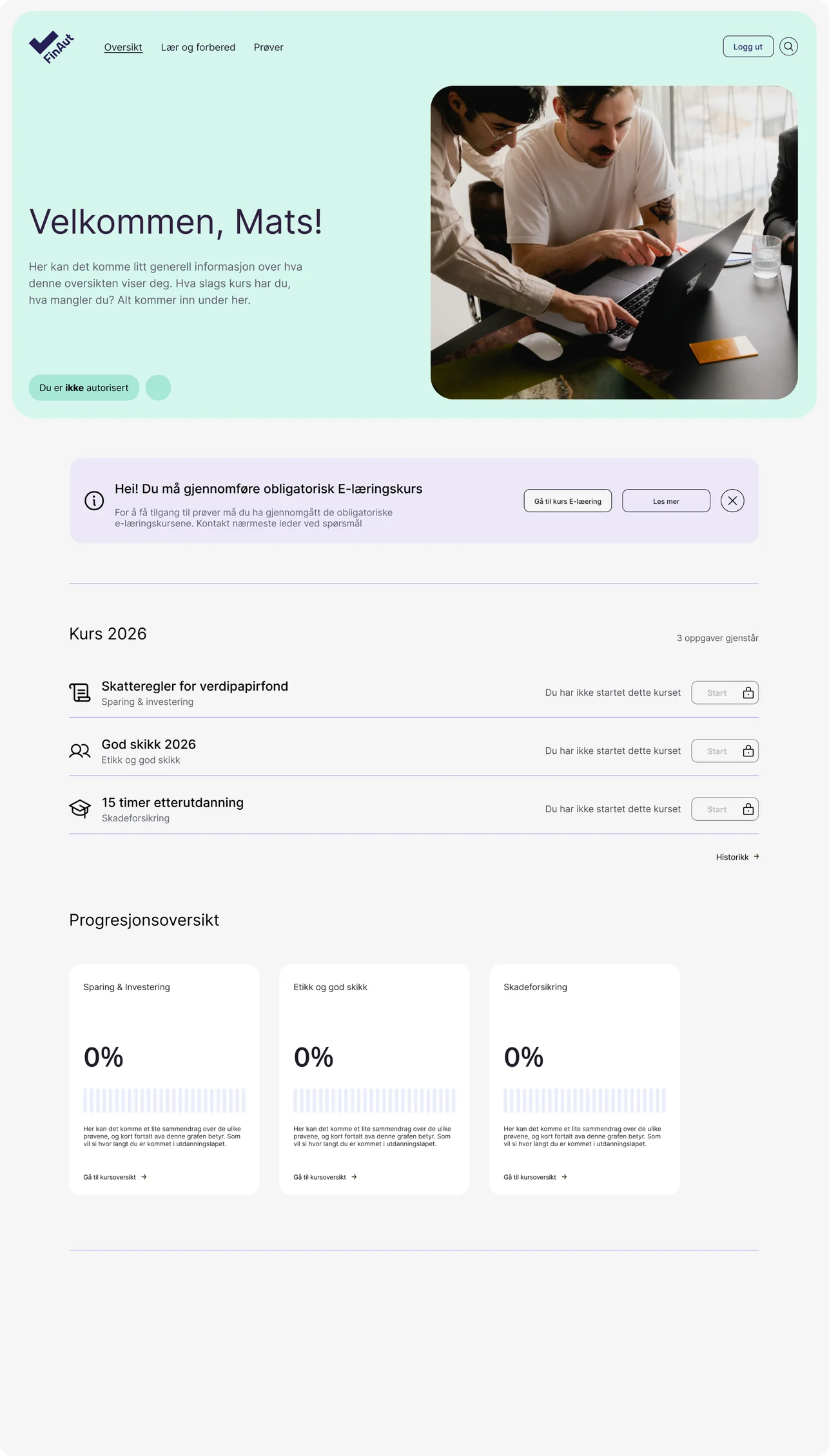 FinAut portal dashboard concept