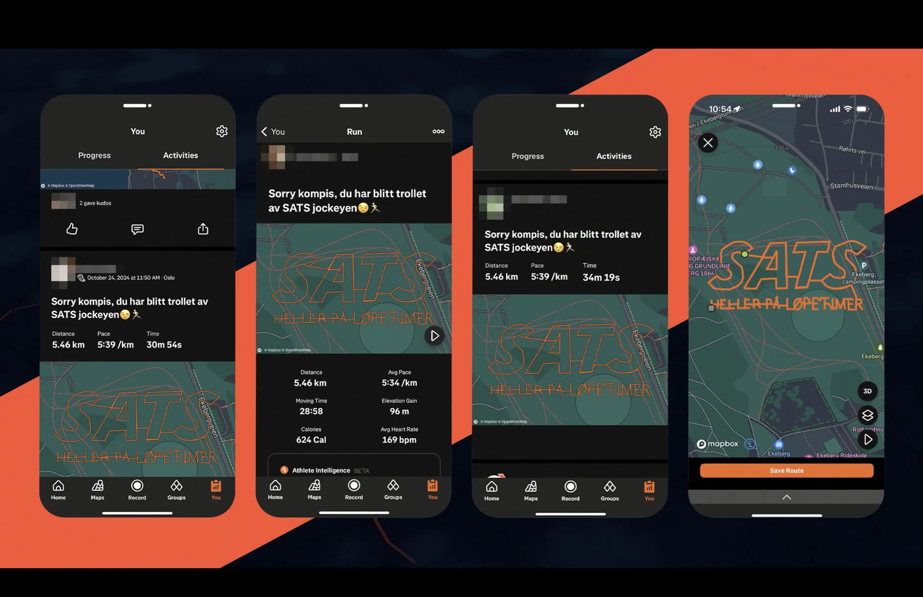 Strava app screens showing the campaign route