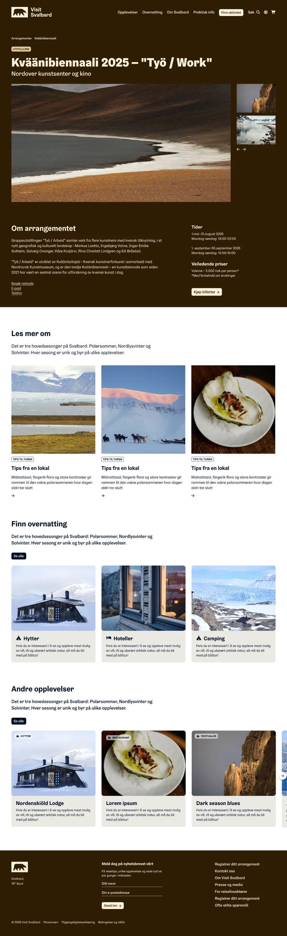 Visit Svalbard event page, full-length screenshot